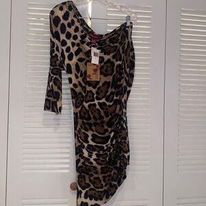 SUGAR & SPICE CHEETAH PRINT ONE SHOULDER DRESS